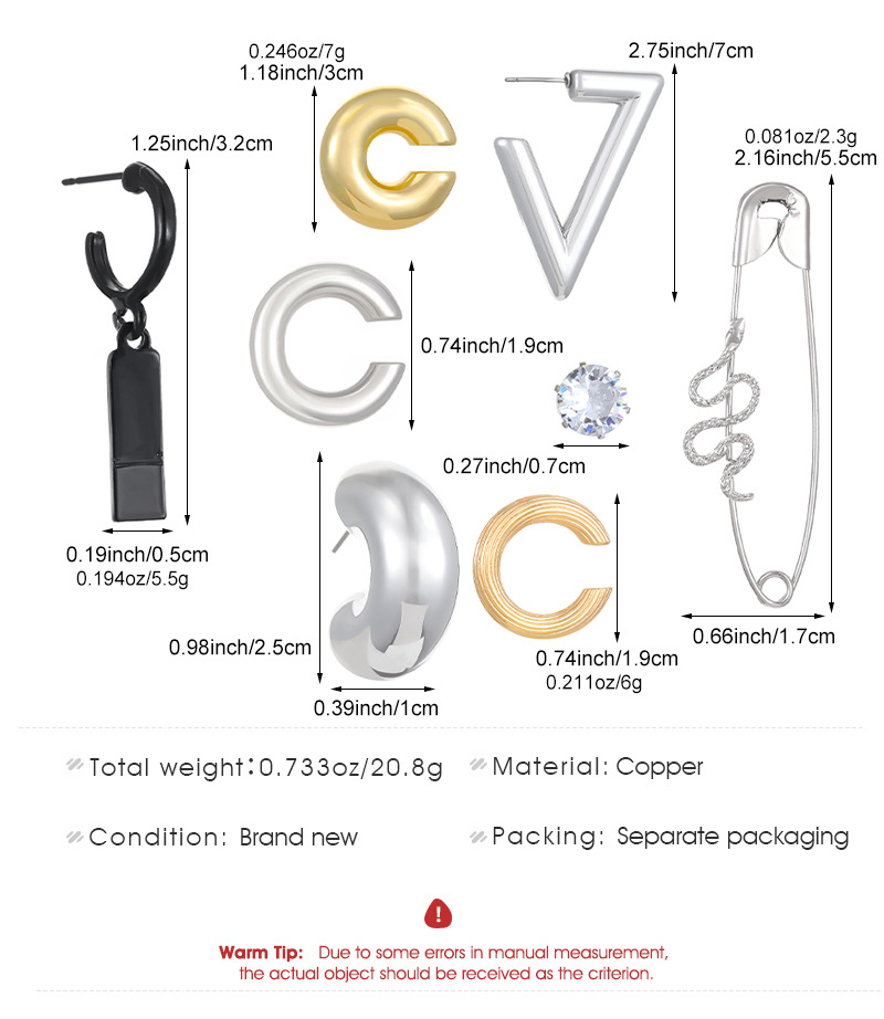 9g Weight 304 Stainless Steel Ear Needle Material Ear Studs Classification 1 Set Quantity Daily, Party Occasion Copper Material Geometric Pattern All Seasons Season Unisex Gender Casual, Modern Style Style 1 Set Casual Modern Style Geometric Copper Ear Studs 无
