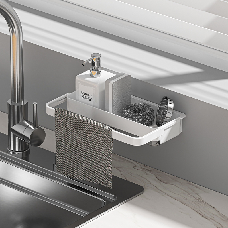 Wall-Mounted Kitchen Sponge Holder, No-Drill Sink Steel Wool Ball and Sponge Draining Rack, Storage Shelf Wholesale