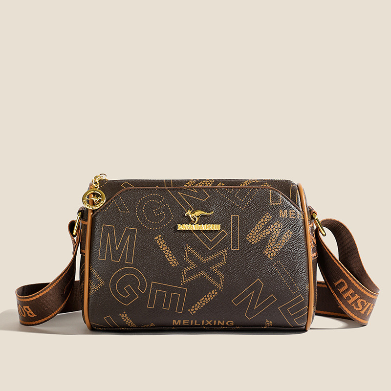 Bolsa de almohada de textura de cuero suave, bolso de hombro de mujer, bolso multicapa, bolso de textura de banda ancha, letras de Boston