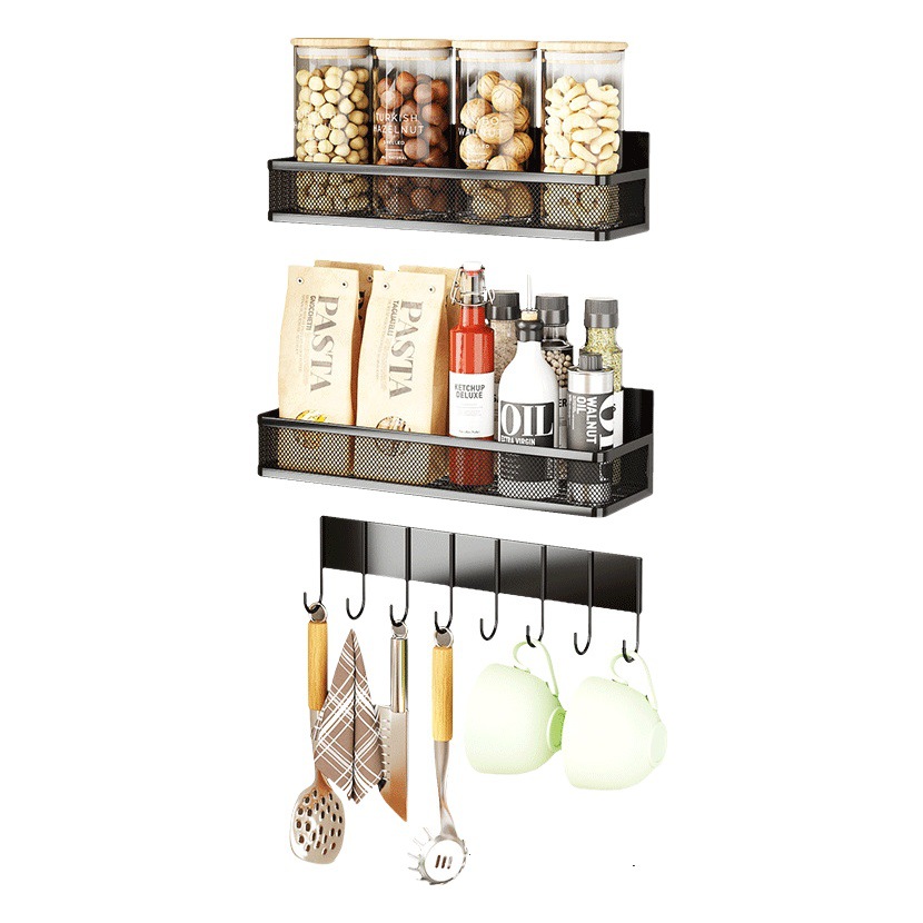 Refrigerador magnético condimento rack hogar cocina Punch-libre rack de tres piezas espátula de trapo lado colgando estante del refrigerador