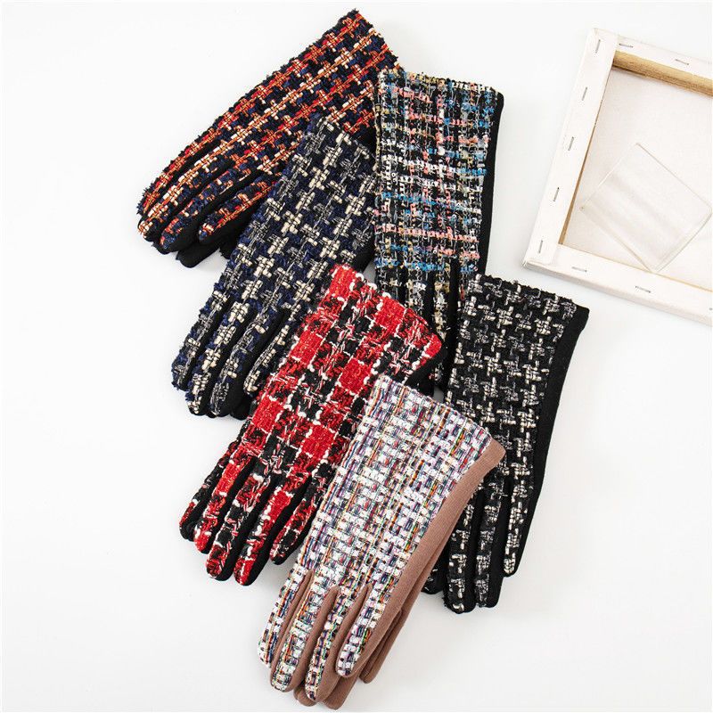 小香風女士手套冬季保暖防寒韓版可愛加絨棉手套女秋騎車觸屏開車