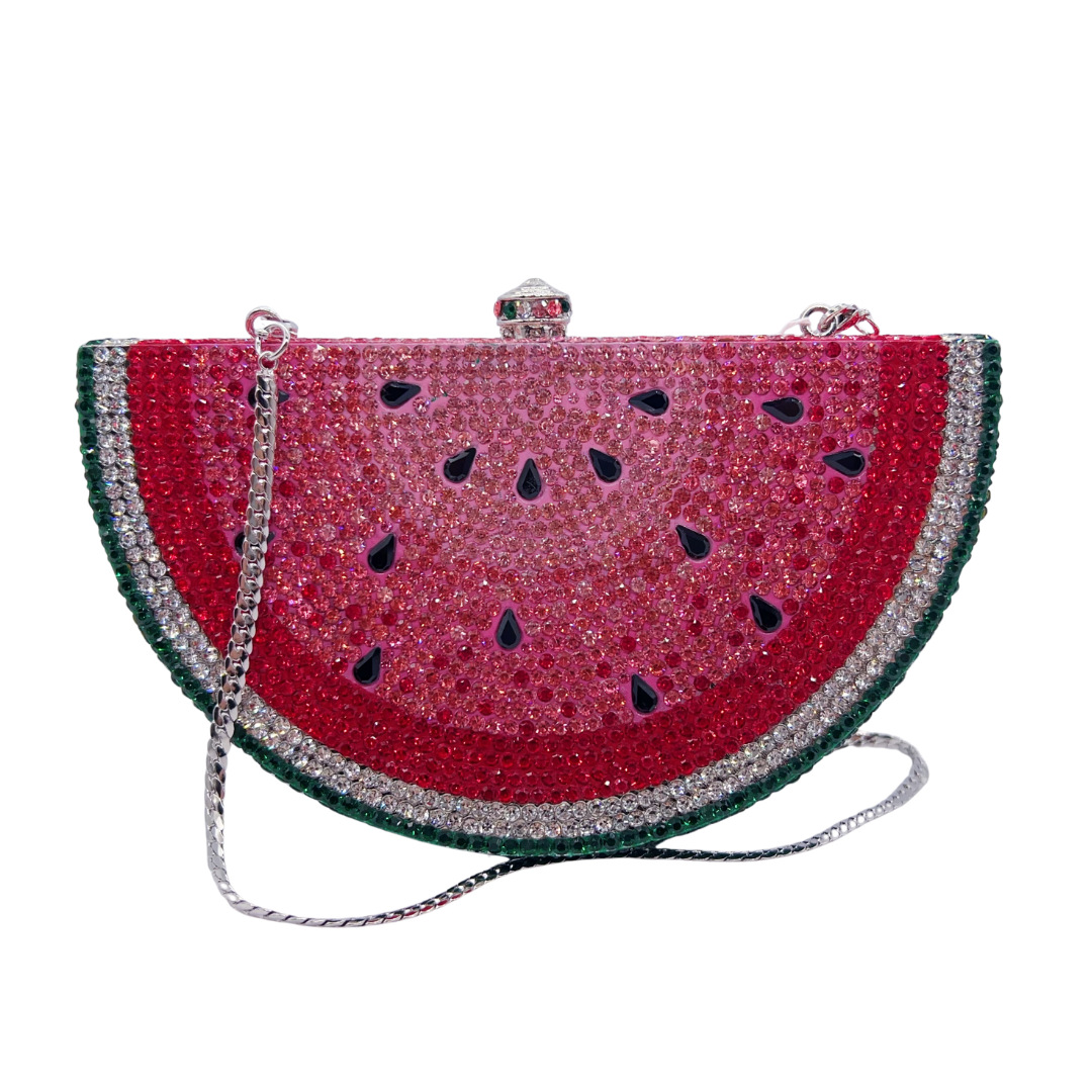Clutch nữ đính đá dạ hội phong cách châu Âu, tay cầm tiện lợi — màu đỏ