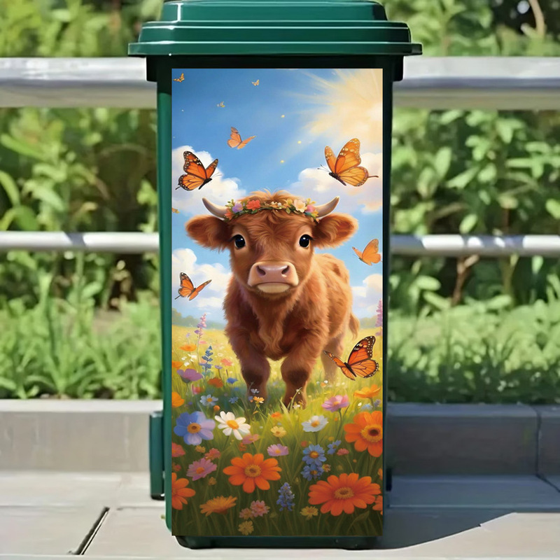 Brup Healing Style Garland Highland Cow Self-Adhesive Trash Can Sticker Sunflower Sea Butterfly Outdoor Sticker Hs2205Q Brup Healing Style Garland Highland Cow Self-Adhesive Trash Can Sticker Sunflower Sea Butterfly Outdoor Sticker Hs2205Q