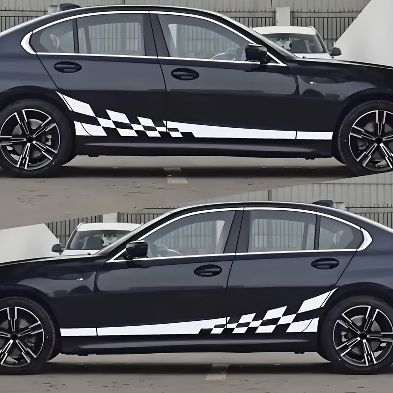 跨境TEMU亚马逊专供2个/套光泽格子旗帜赛车贴纸，乙烯基，自粘