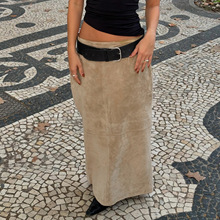 秋冬新品辣妹复古雪花绒高腰半裙欧美时尚纯色后开叉直筒裙长裙女