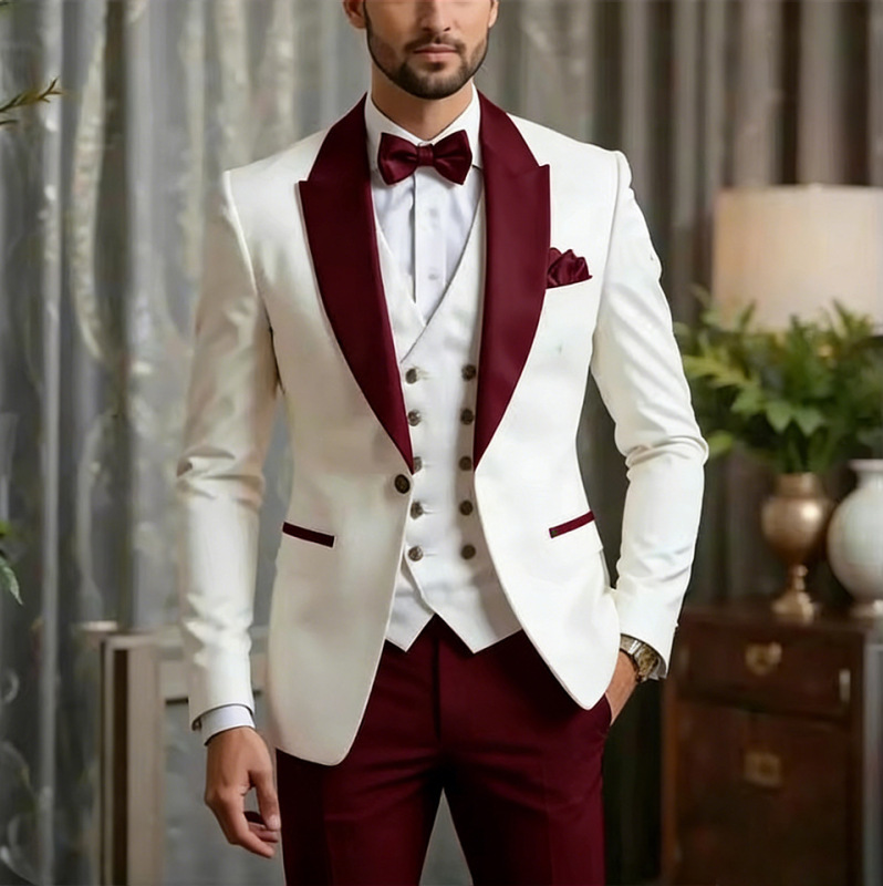 2026 New Style High-End Men's Three-Piece Suit Amazon Export European and American Business Slim-Fit Suit Set for Men