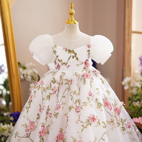 Children's princess dress fairy host costume for girls piano performance ballgown flower child wedding dress gown