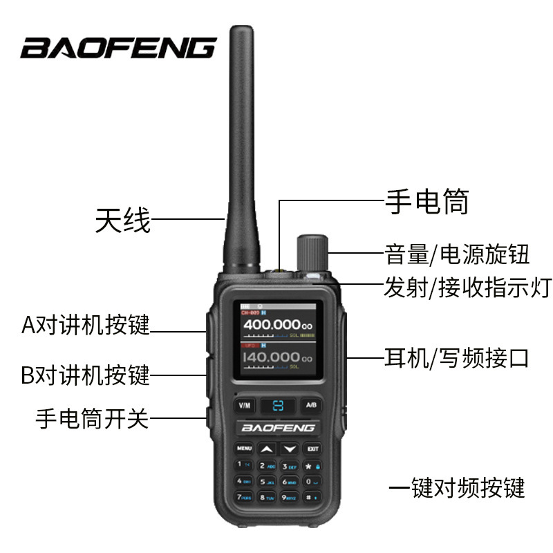Baofeng UV5Rmini intercomunicador de un botón para la frecuencia AM aviación de banda completa de mano autoconducción al aire libre tipo-C carga