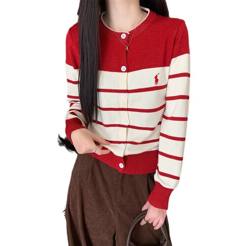Korean Color Block Striped Embroidered Knit Cardigan for Women Spring Casual Short-Sleeve Soft and Fluffy Sweater Top for Women