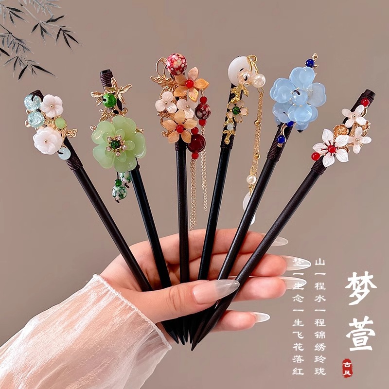 Sensación de alto nivel nuevo estilo chino campana orquídea clip de cabello paso de mujer agitar clip de cabello de ping-pong clip de cabello de estilo antiguo vestido de estilo chino clip de cabello tocado