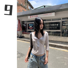 [9hour] アメリカン薄手微透けTシャツ レディース 2025夏 万能レイヤード七分袖トップス レディース m3703