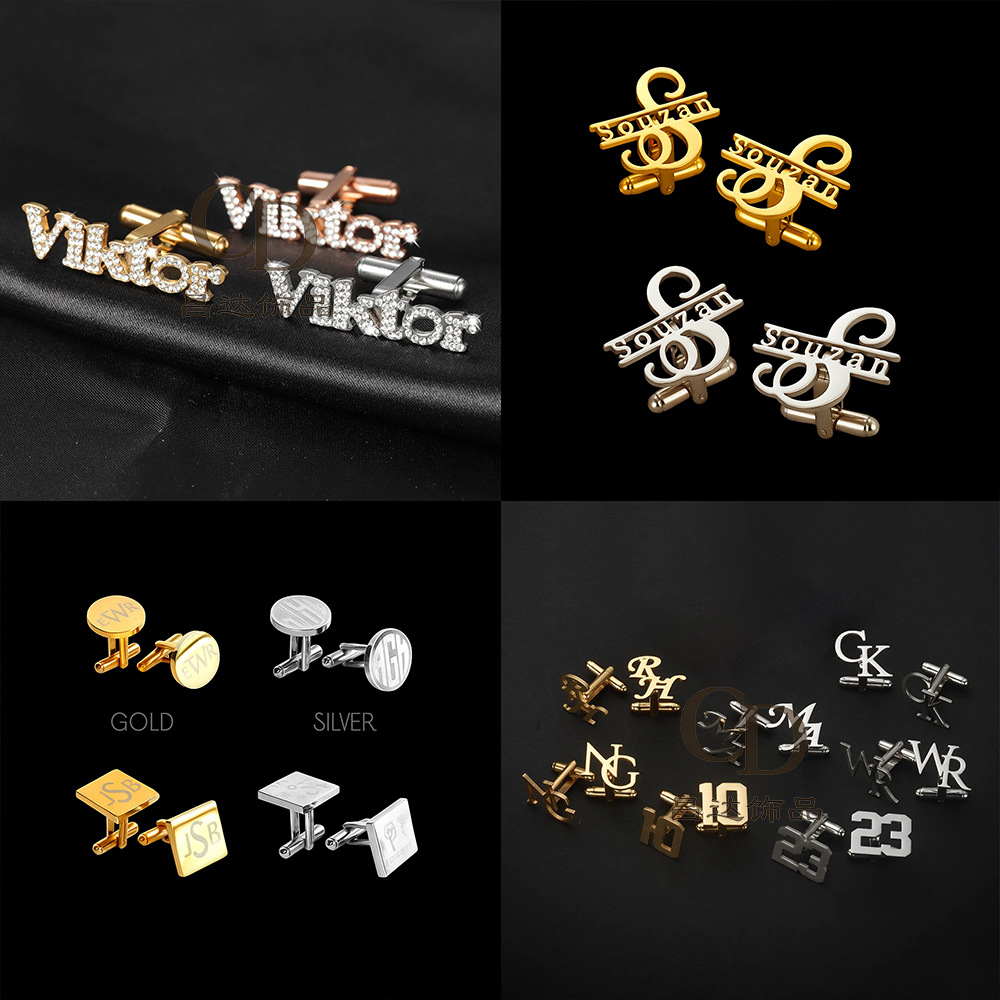 DIY Custom Stainless Steel Cufflinks with Pictures, Custom Name, Men's Suit High-Definition Name Cufflinks, Source Manufacturer