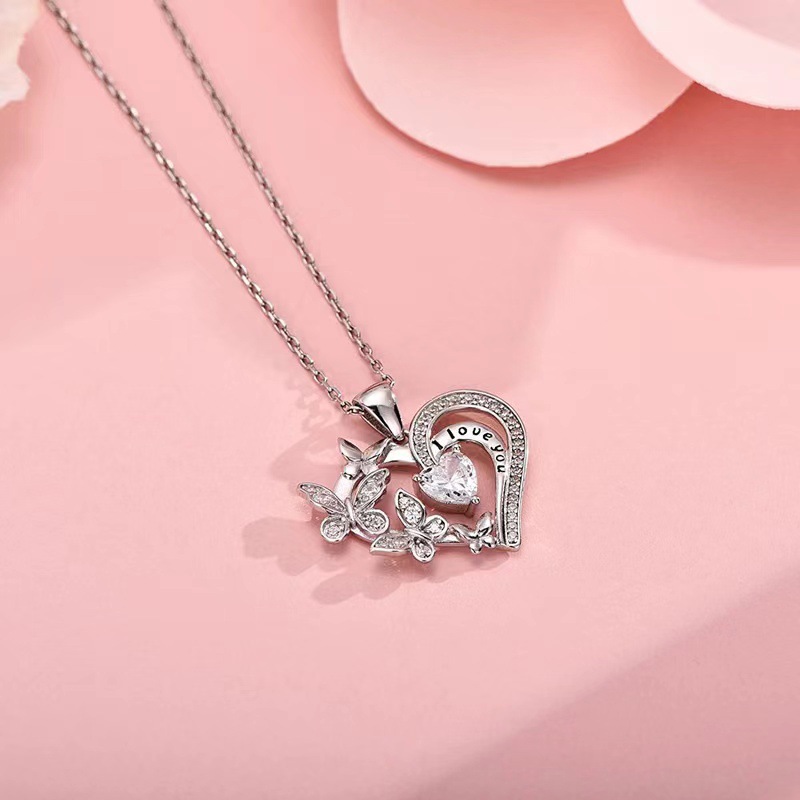 Fashion Letter Heart Shape Butterfly Alloy Inlay Rhinestones Valentine's Day Mother's Day Women's Pendant Necklace display picture 3