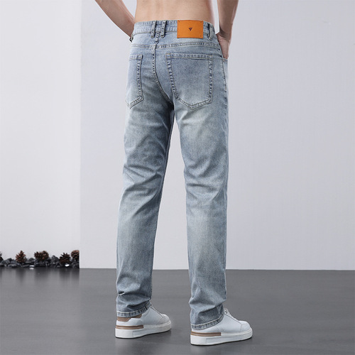 Urban simple jeans for men, slim spring and summer new casual trousers for men, trendy light color straight pants for men