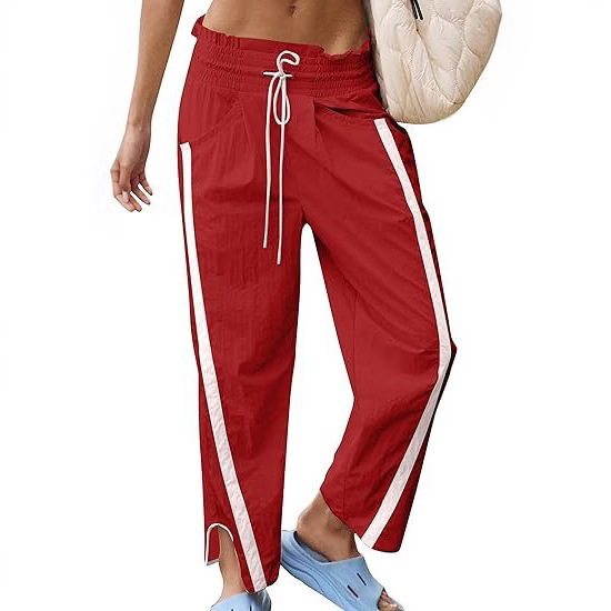 2025 Amazon European and American Women's Casual Loose Drawstring Bucket Pants Women's Loose Color-Blocking Workout Y2K Sports Pants
