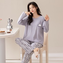 100%纯棉睡衣女长袖带胸垫学生家居服舒适柔软可爱甜美套装春秋季