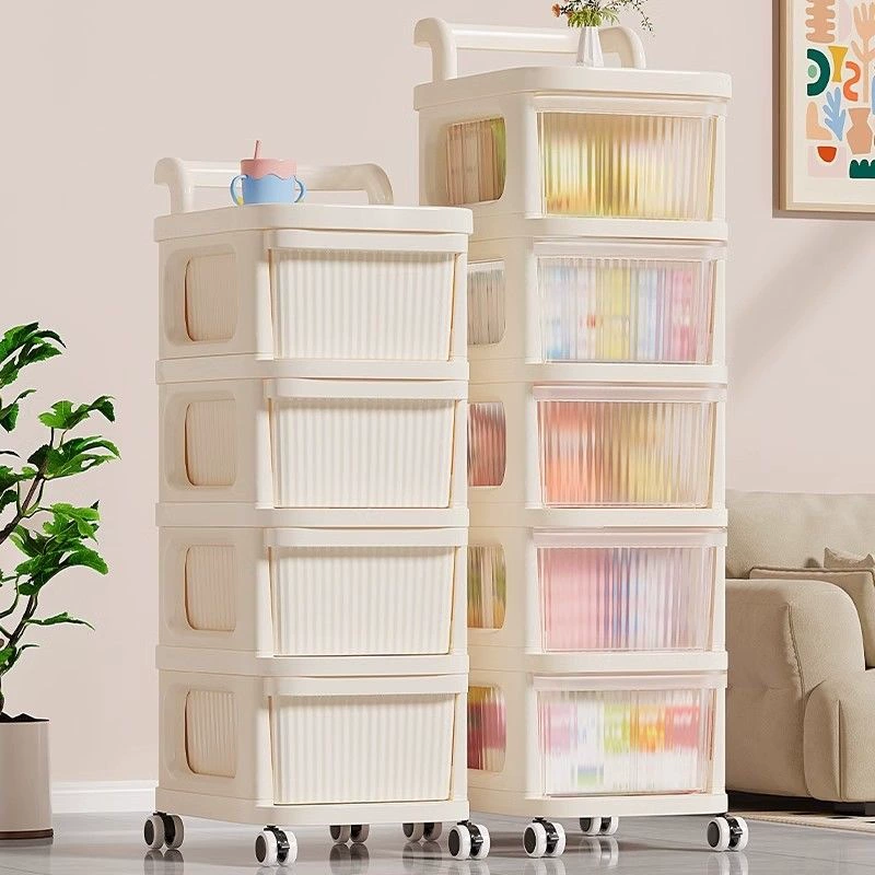 Multilayer Storage Cart Organizer, Mobile Drawer System, 1–5 Tier Transparent or Cream Frame