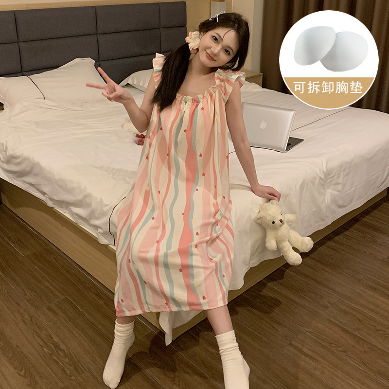 Su propio cojín de pecho pijama mujer verano nuevo tela arrugada pequeña manga dulce ocio simple estudiante pijama casero