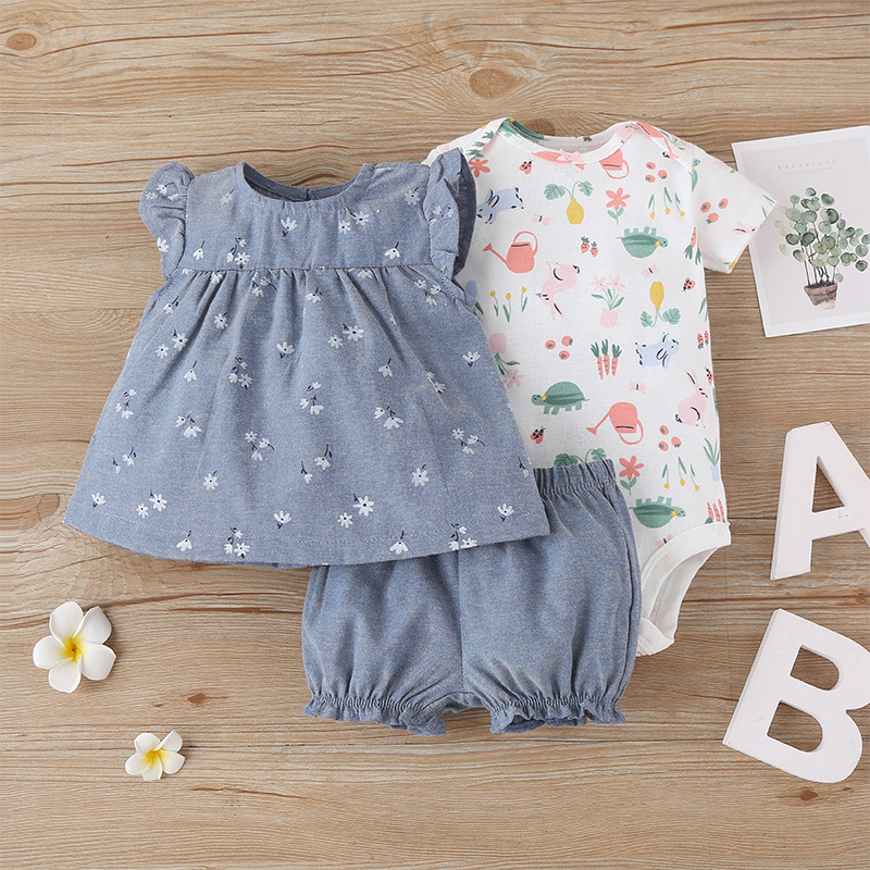 Baby Print Romper Shorts Three-piece Suit display picture 10