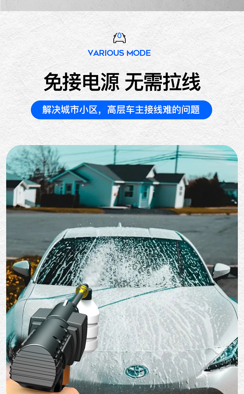 Wireless portable car washing machine car home high pressure car washing water gun lithium battery cleaning machine car washing pump tube wholesale