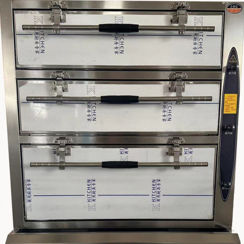 Cabina de vapor de mariscos de tres puertas, arroz de vapor de verduras de calentamiento eléctrico multifuncional comercial, cocina de hotel, gabinete de vapor multicapa grande