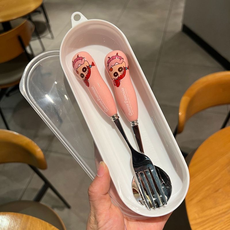 本物のクレヨンしんちゃん子供用セラミック 304 スプーン箸家庭用ライススプーンステンレス鋼学生ポータブルカトラリーボックス|undefined