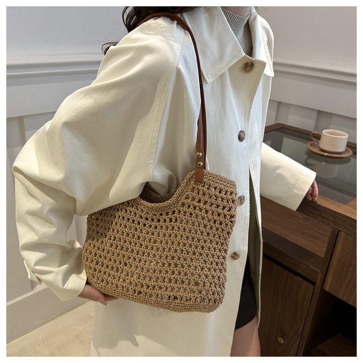 Artistic and retro hand-woven bags, casual cotton thread single-shoulder bags, tote bags, woolen bags, shopping bags for women undefined
