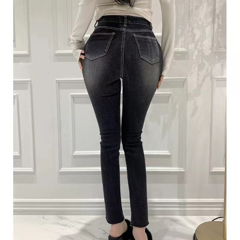 梵思羽高腰牛仔裤女2025夏季新款显瘦烟灰色修身紧身小脚铅笔裤子|undefined