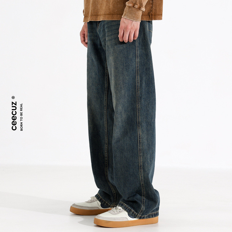 Ceecuz Autumn New American Retro Straight-Leg Fleece-Lined Thickened Jeans for Men, Loose Fit, Plus Size, Wide-Leg Long Pants Ceecuz Autumn New American Retro Straight-Leg Fleece-Lined Thickened Jeans for Men, Loose Fit, Plus Size, Wide-Leg Long Pants
