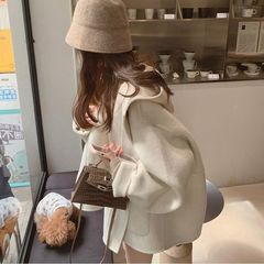 呢子大衣女中长款新款秋冬韩版宽松赫本风小个子温柔连帽毛呢外套