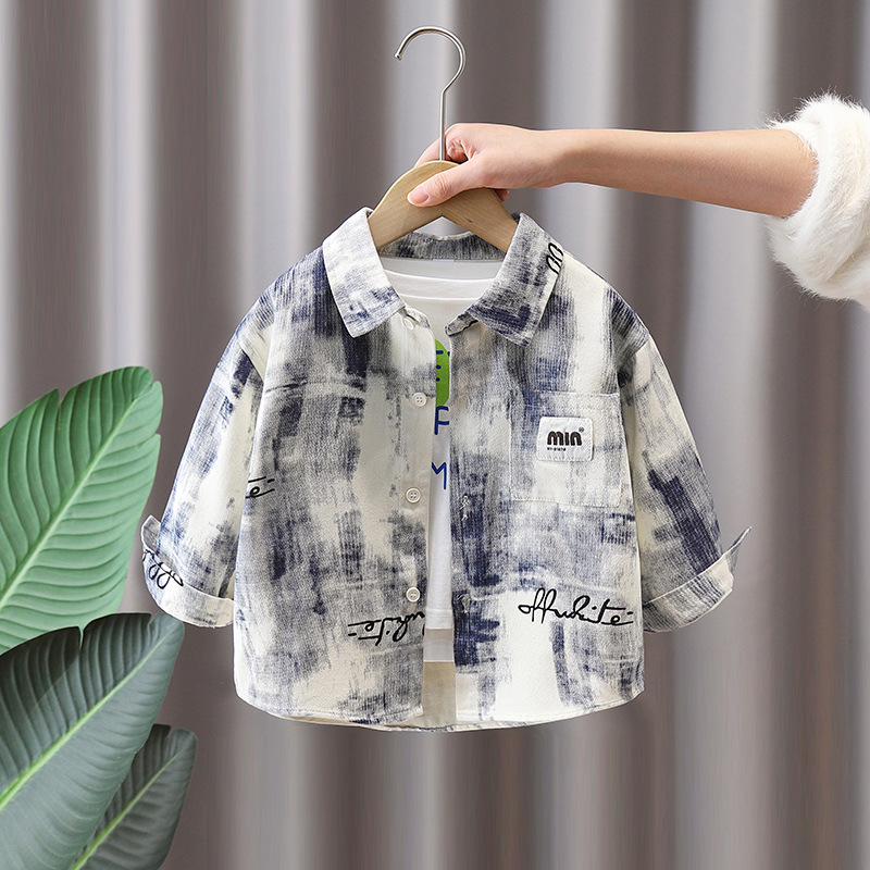 7662 Camisa de primavera para niños Ropa de moda coreana para niños Abrigo de camisa de red de primavera y otoño 2025 Nueva primavera