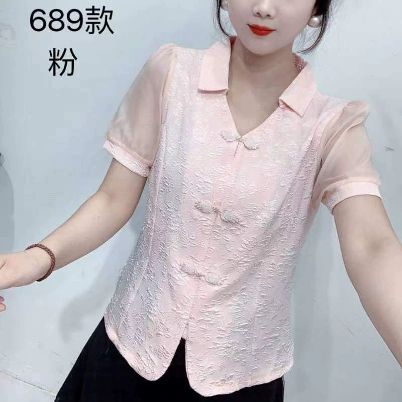 Новые китайские рубашки для женщин 2024 Летние новые рукава с короткими рукавами повседневные свободные топы для живота