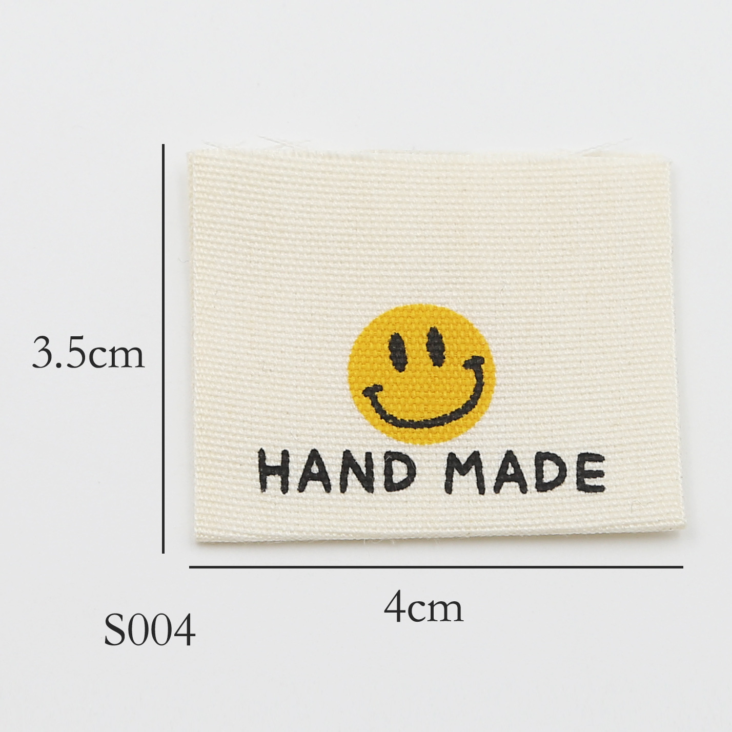 布ラベル、手刷りラベル、折りたたみサイドスマイリーフェイスデザイン、純綿既製衣料品ラベル、襟ラベル、材料、付属品、アクセサリー