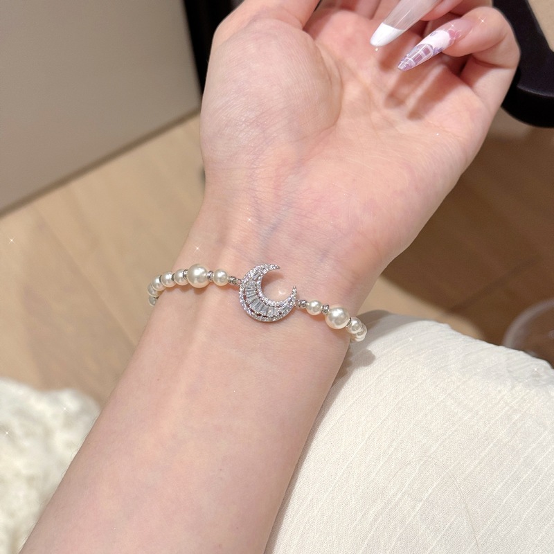 月亮高亮珍珠手链轻奢高级感手饰女超闪满钻精致饰品时尚抖音手链|undefined