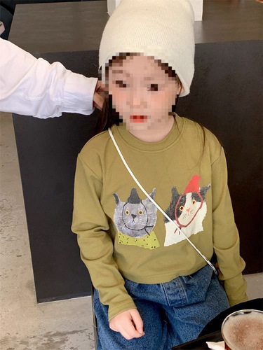 韩版卡通短款T恤可爱女童秋季印花上衣儿童长袖打底衫0075A013