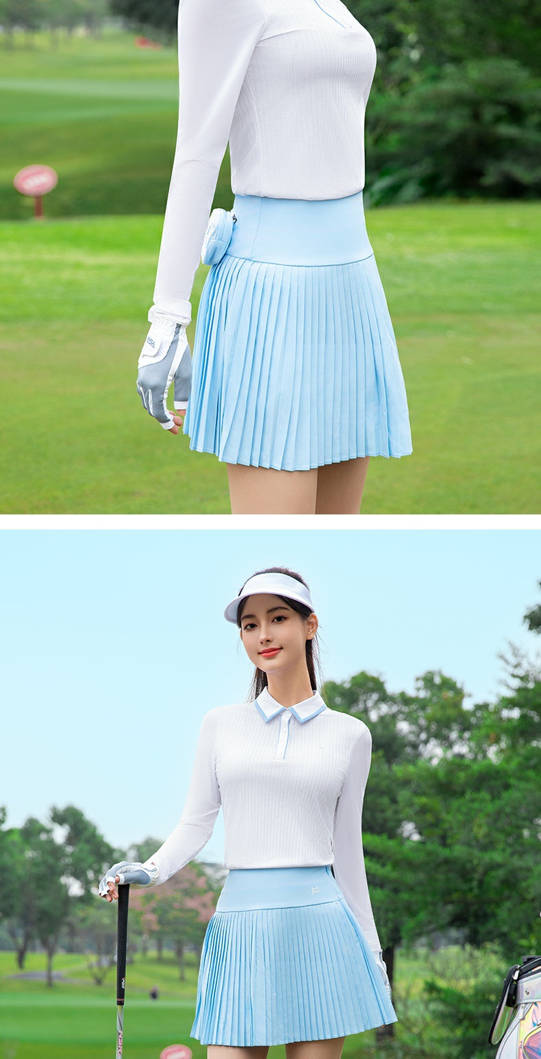 Áo polo nữ dài tay lụa băng mát mặc golf mùa xuân hè — YF797-áo đen, YF797-áo trắng, Áo YF797 trắng (lụa lạnh siêu mỏng), YF797-Áo đen (lụa lạnh siêu mỏng) chi tiết 6
