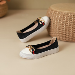金屬扣樂福鞋2023年新款百搭懶人鞋舒適圓頭淺口厚底一腳蹬單鞋女