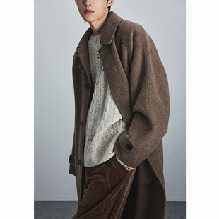 Wool Coat Long Men's Autumn and Winter New Lapel Airplane Buckle Loose Casual Thickened Double-Sided Wool Coat Jacket
