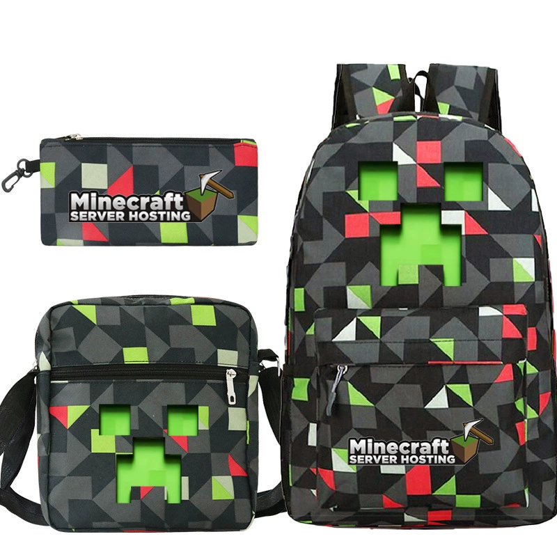 Рюкзак с принтом Minecraft для детей, школьный рюкзак для учащихся, комплект из трех предметов