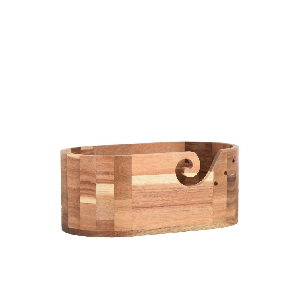 Color retro transfronterizo madera sólida elíptica lana cuenco de lana doméstica cuenco de almacenamiento de lana con agujeros herramientas de almacenamiento domésticas