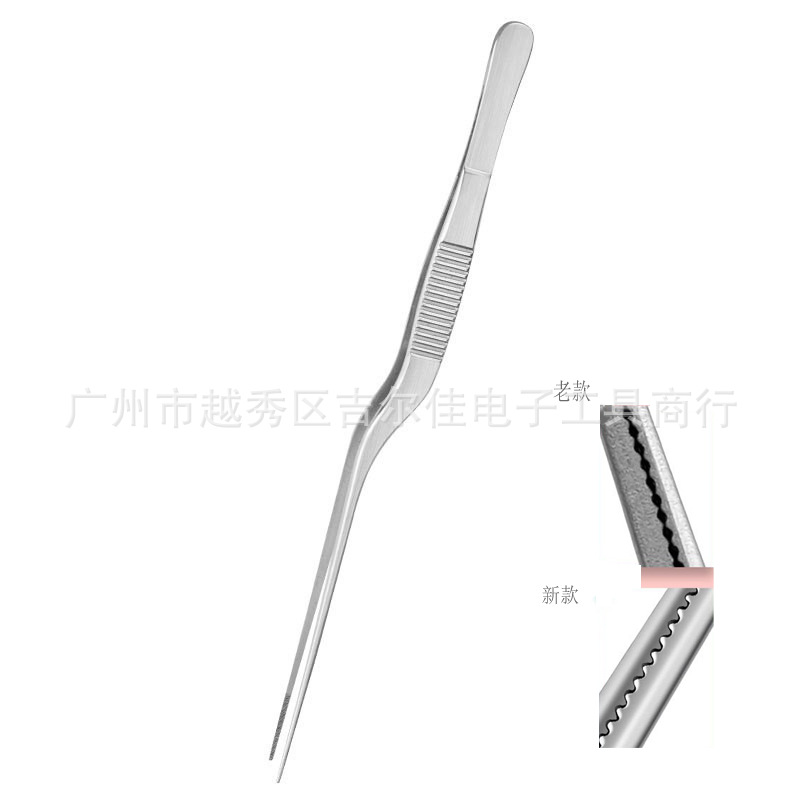 美容用165mm鳄鱼齿深齿不锈钢弯头枪状镊子