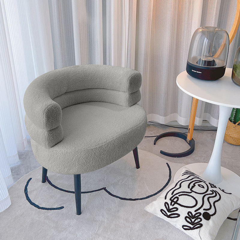 Silla Individual de Lana de Cordero de Metal con Reposabrazos para Dormitorio y Sala de Estar image 4