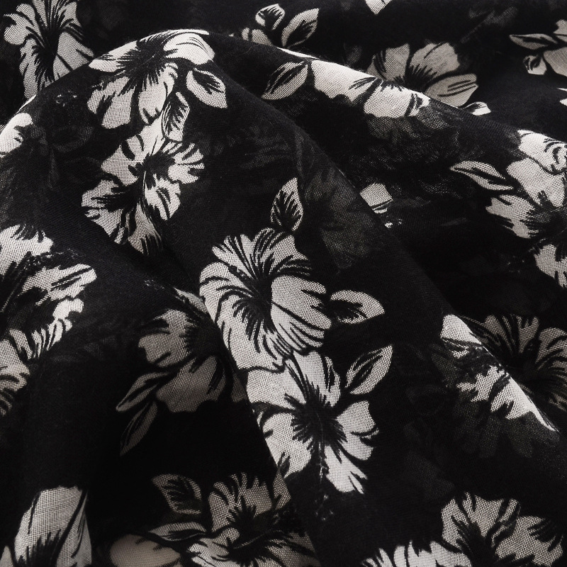 Amazon Negro bufanda de las mujeres de doble uso chal blanco estampado de flores borla hecha a mano de algodón y lino sensación bufanda