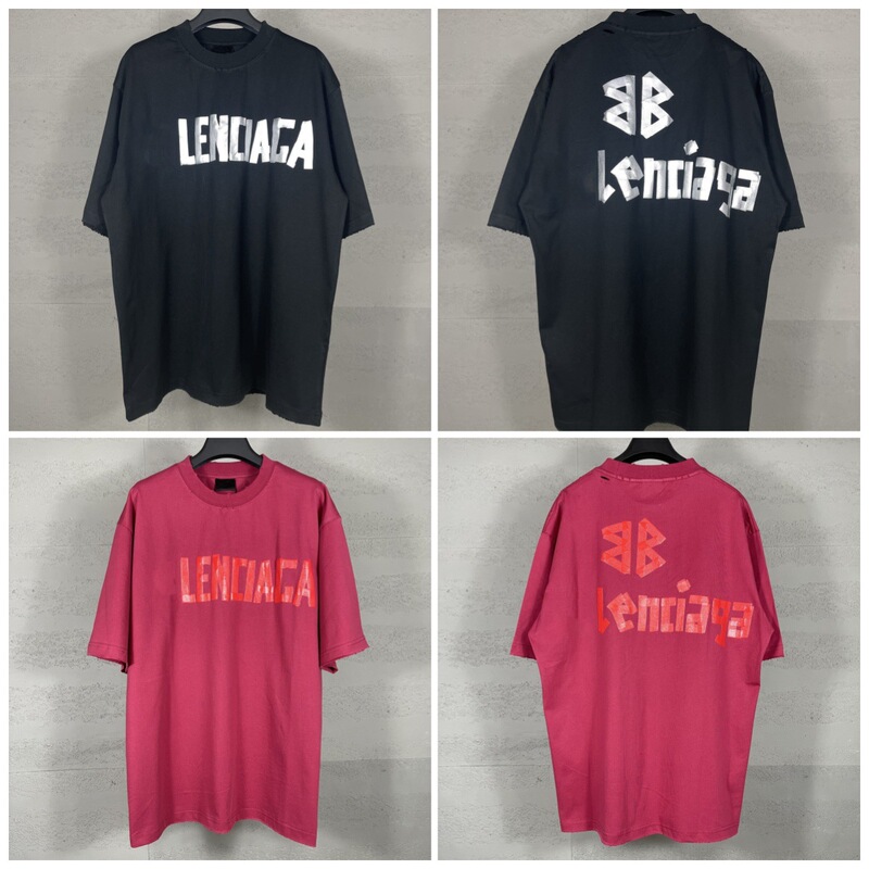 Correct Version Paris B SS25 Classic Tape Pulp Printing Washed and Worn to Do Old Loose Short-Sleeved T-Shirt