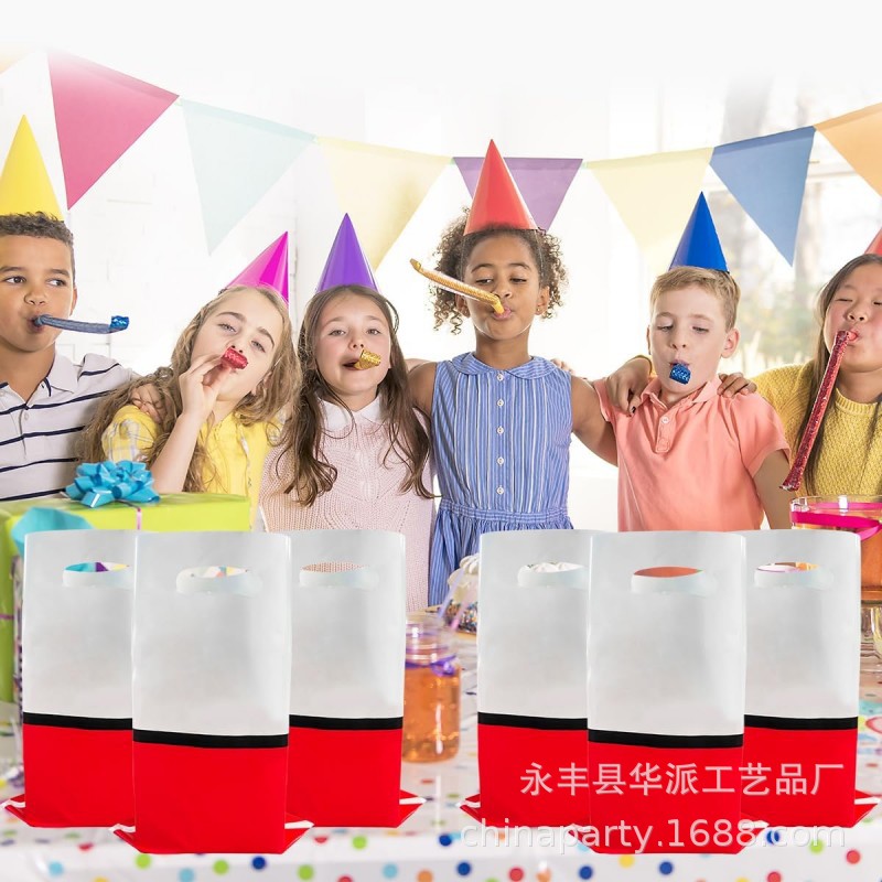跨境红白色手提回礼袋 儿童生日派对主题塑料糖果袋甜品袋