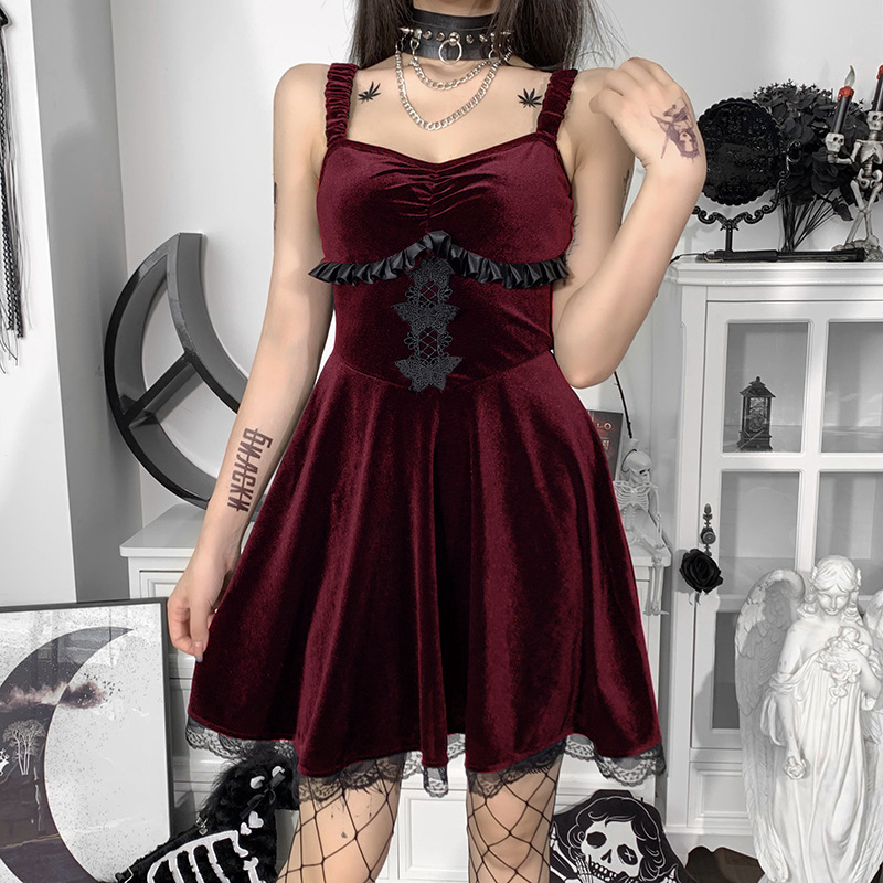 Diablo Style Lace A-Line Suspender Dress NSAFS103034