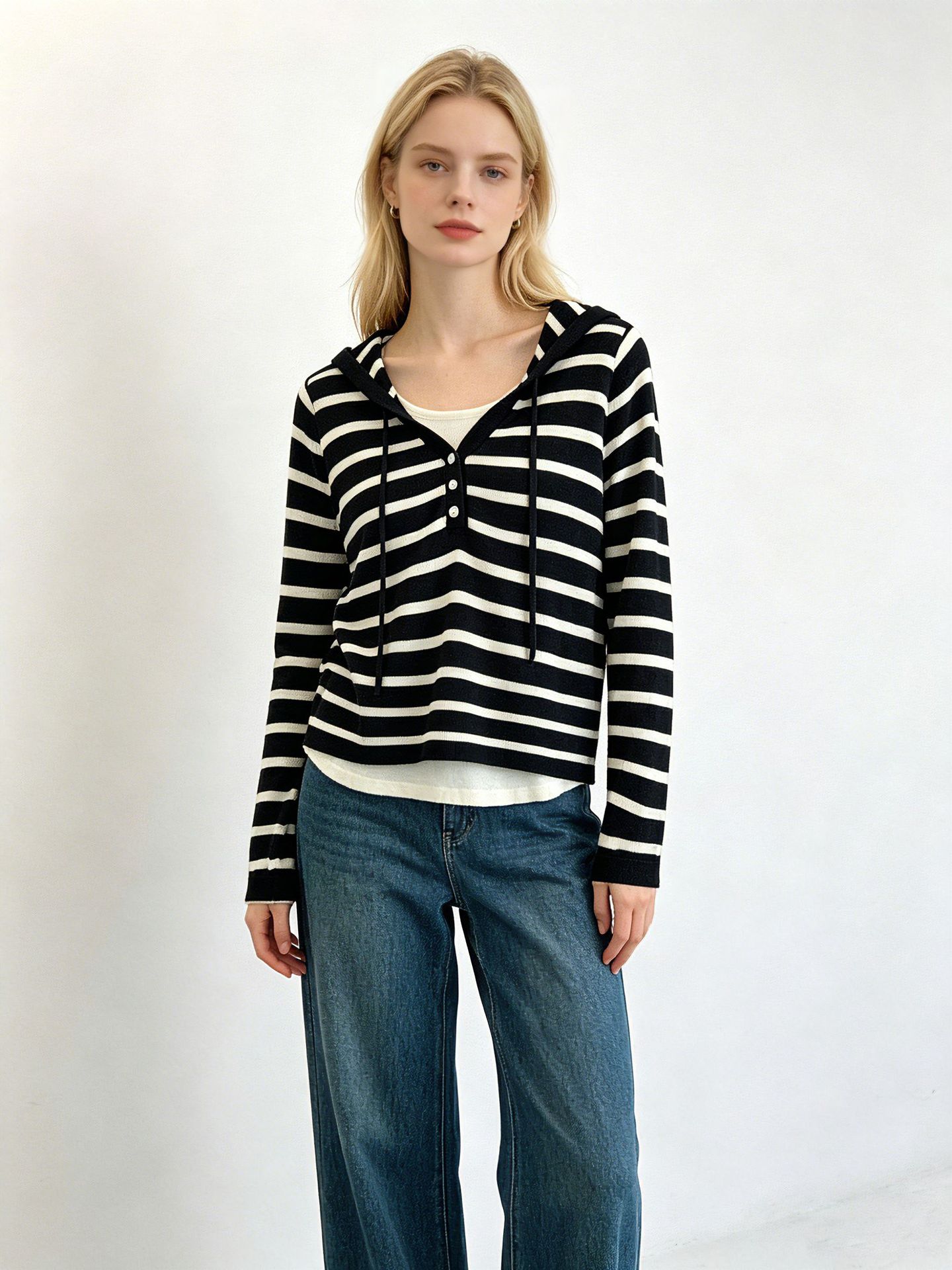 Foreign Trade Cross-Border Women's Clothing European and American Autumn and Winter New Style Fake Two-Piece Hooded Knit Sweater with a Unique Design and Long Sleeves