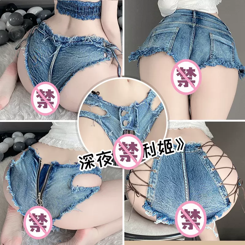 内衣性感女破洞牛仔裤低腰拉链开档裤热裤夜店诱惑内衣8026