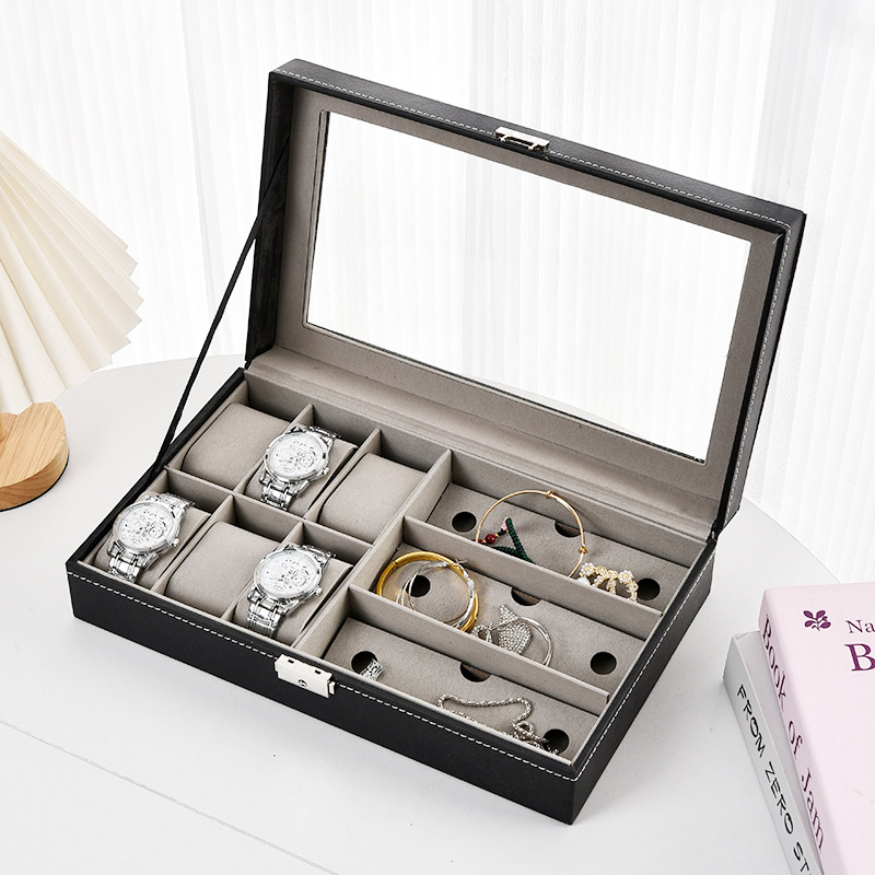 Caja Organizadora de Relojes de Cuero PU, a Prueba de Polvo con Ventana Transparente, para Relojes y Joyas
