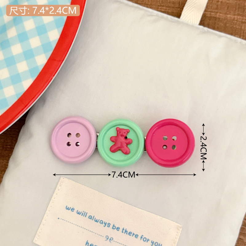 可爱撞色纽扣小熊发夹少女百搭鸭嘴夹碎发刘海夹创意边夹发卡发饰|undefined